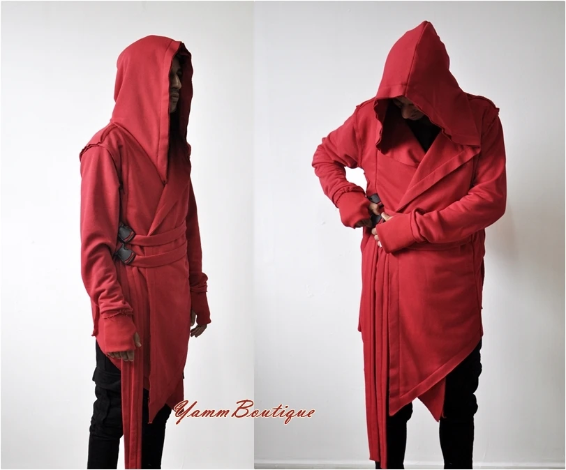 
NEW Hooded Asymmetrical Men Coat, Cyberpunk 77 Gothic Black Long Jacket, Post Apocalyptic Assassins Cosplay Futuristic Oversized 