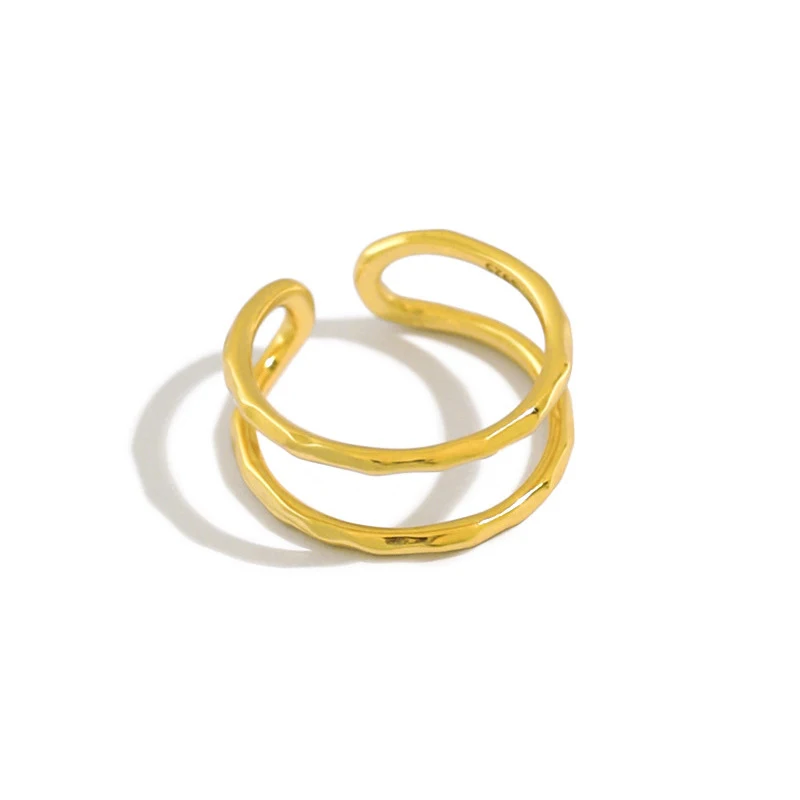 

H-R840 Top Sellers For Amazon Pure Silver With Simple Double Layer Line Concave Convex Women'S Versatile Silver Ring