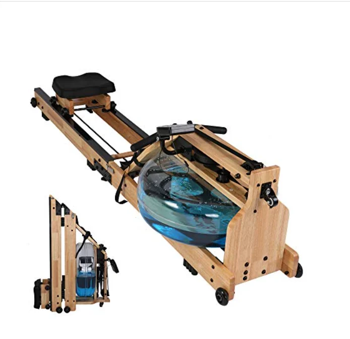 

High Quality Gym Equipment Commercial Water Rowing Machine Heavy Duty Wooden Foldable Rower with Water Resistance Adjustable LCD, As picture or custom