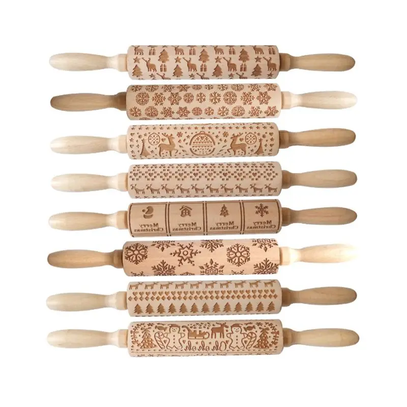 

Lixsun Customized Christmas Style Wooden Embossed Engraved Rolling Pins With Various Styles, Natural color