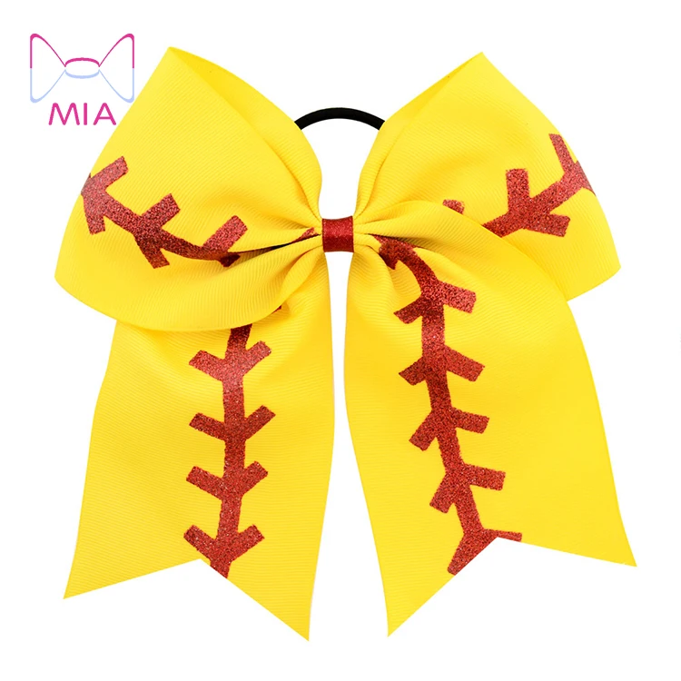 

Mia Free Shipping Baseball Cheerleader Hair Bow Cheerleading Hair Tie Hair Accessories For Girls, Picture shows