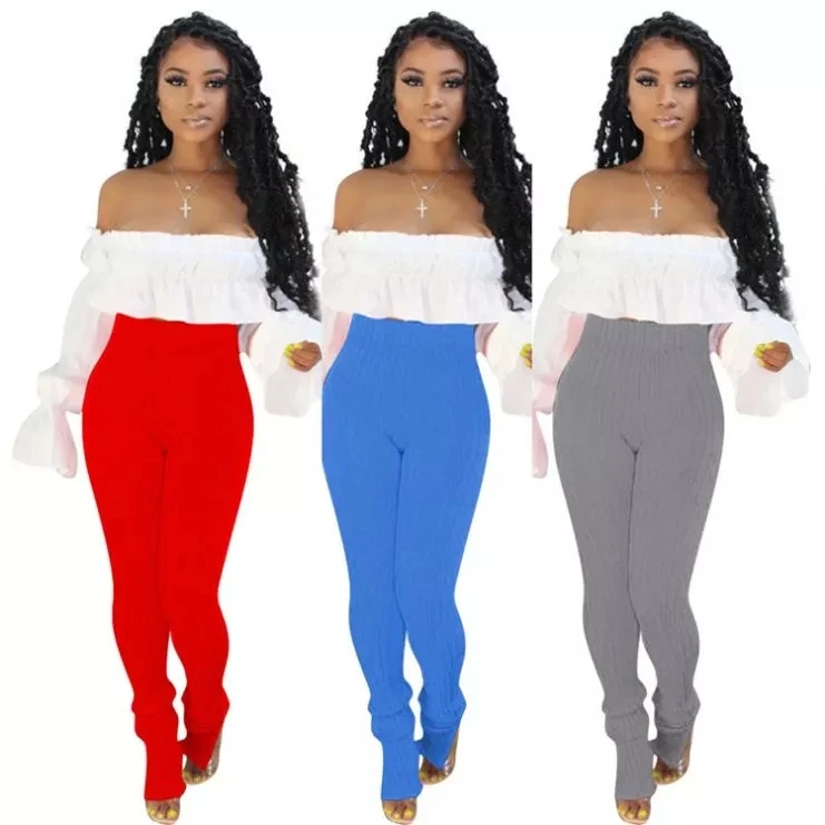 

2020 new arrivals high waist 7 colors solid color slit pants legging women sweater pants, White,red,gray,black,blue,pink,purple,orange