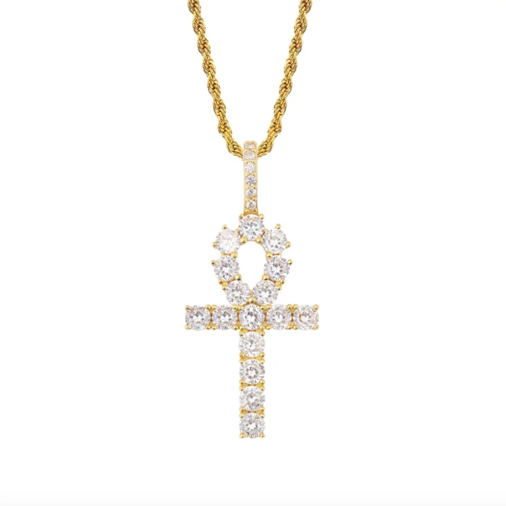 

Jialin jewelry ins hot hiphop set jewelry gold 925 sterling silver mens solid ankh key cross charm pendant necklace