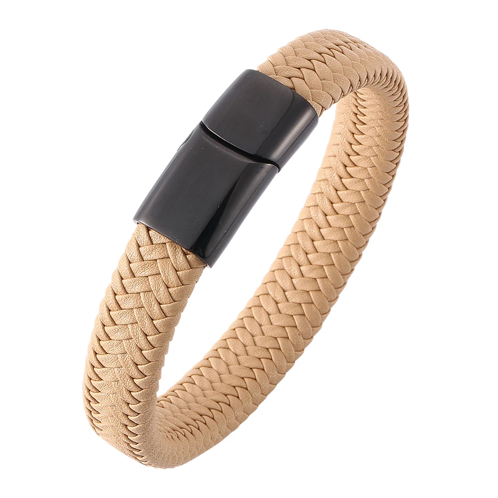 

Punk Men Jewelry Yellow Braided Leather Bracelet Stainless Steel Magnetic Clasp Leather Weave Fashion Bangle Male SP0005