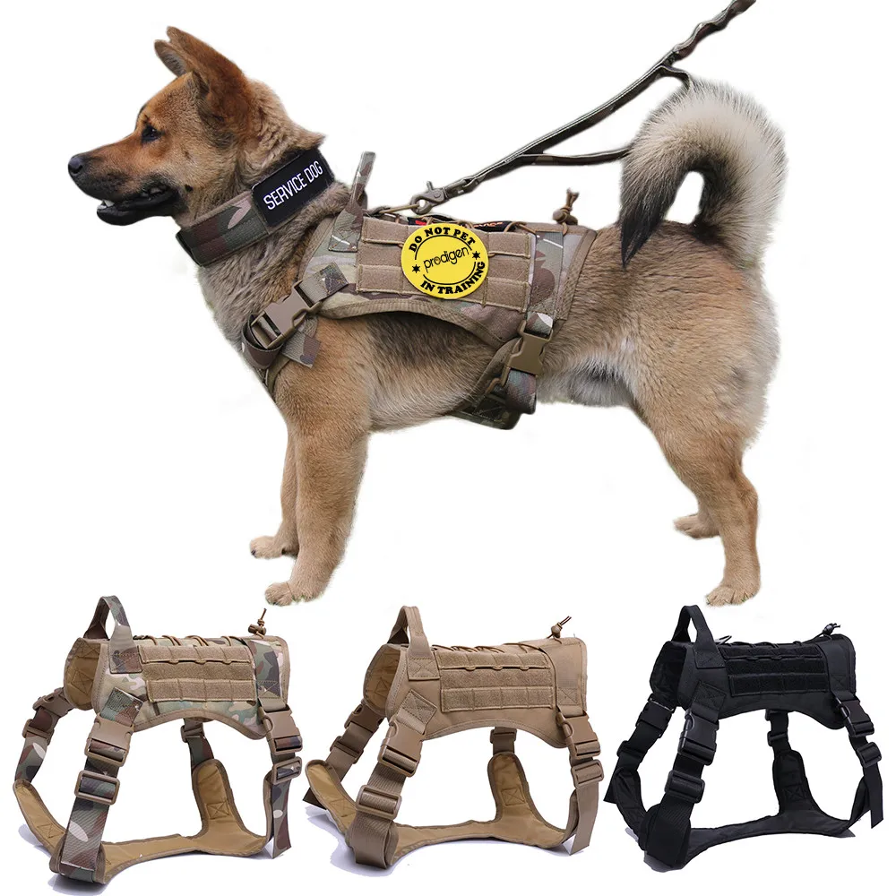 

Military K9 Nylon Dog Tactical Harness Working Dog Vest with Handle No Pull for Shock Absorption Harness and leash, Picture