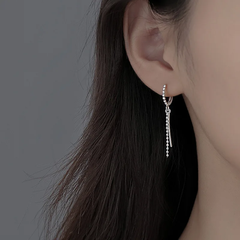 925 Sterling Silver Chain Ear Buckle Earrings 2022 New Ear Ring Female Temperament Korean Circle Student Ear Jewelry