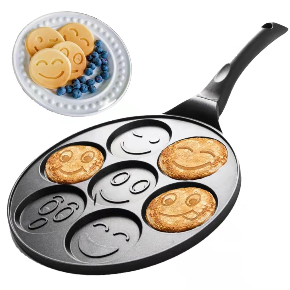 

Seven-hole Breakfast Frying Pan Animal Face Design Multi-function Wheel Pancake Pan Small Egg Dumpling Non-stick Frying Mould, Natural color