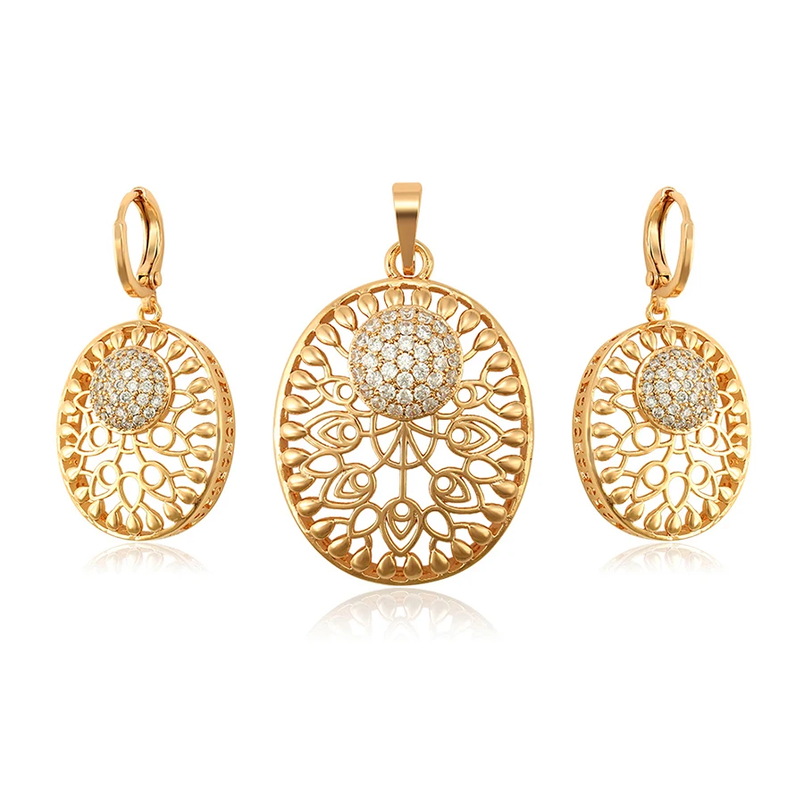 

65303 xuping fashion jewelry gold color hollow african style earring and necklace sets for women