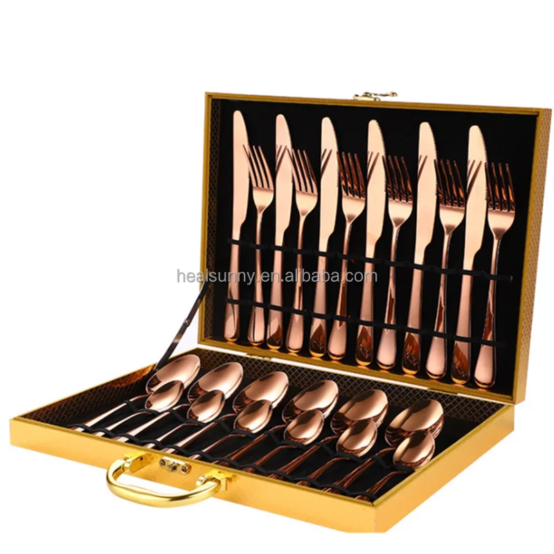 

Spoon fork knife tableware cutlery set, Gold, and other color