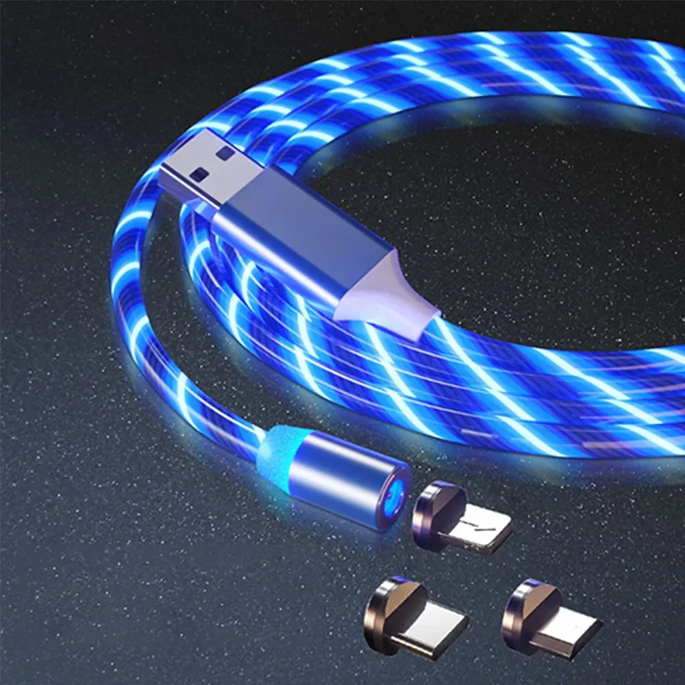 

Hot Sale 2m Cellphone 3 in 1 Led Flowing Light Magnetic USB Cable