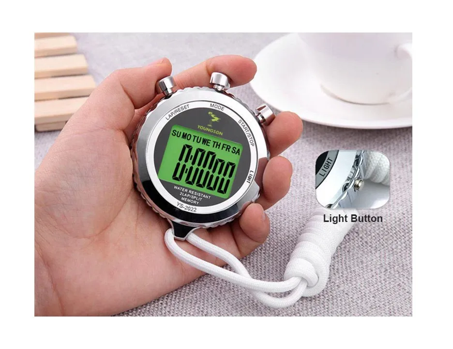 

Fashion Silver Color EL Backlight Function Light Button Stopwatch, Sliver