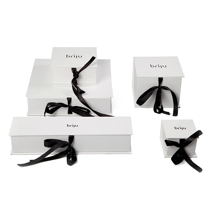 

Custom printed luxury gift paper box for jewelry packaging with logo, White(customizable)