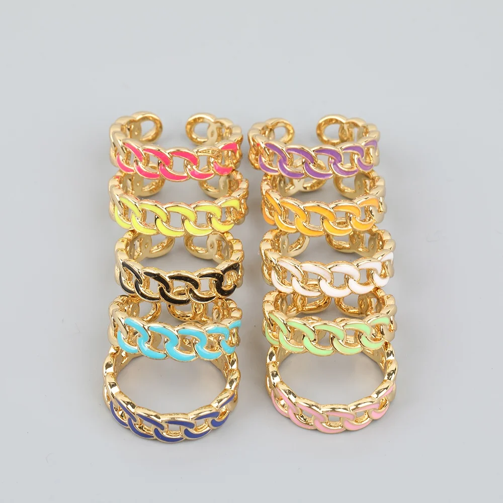 

Colorful Enamel Summer Boho Style Enamel Beaded Simple Gold Rings