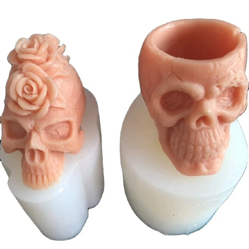 

2 pieces 3D Rose Skull Mould Epoxy Resin Mould Art Crafts Silicone Skeleton Candle Mold with Flowers