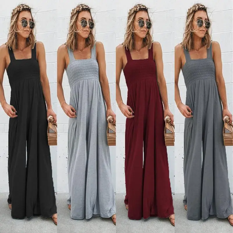 

Summer Sexy Solid Strap Wide Women's Jumpsuit Casual Romper Bib Overalls Loose Cotton Linen Wide Leg Pants Ladies Jumpsuits