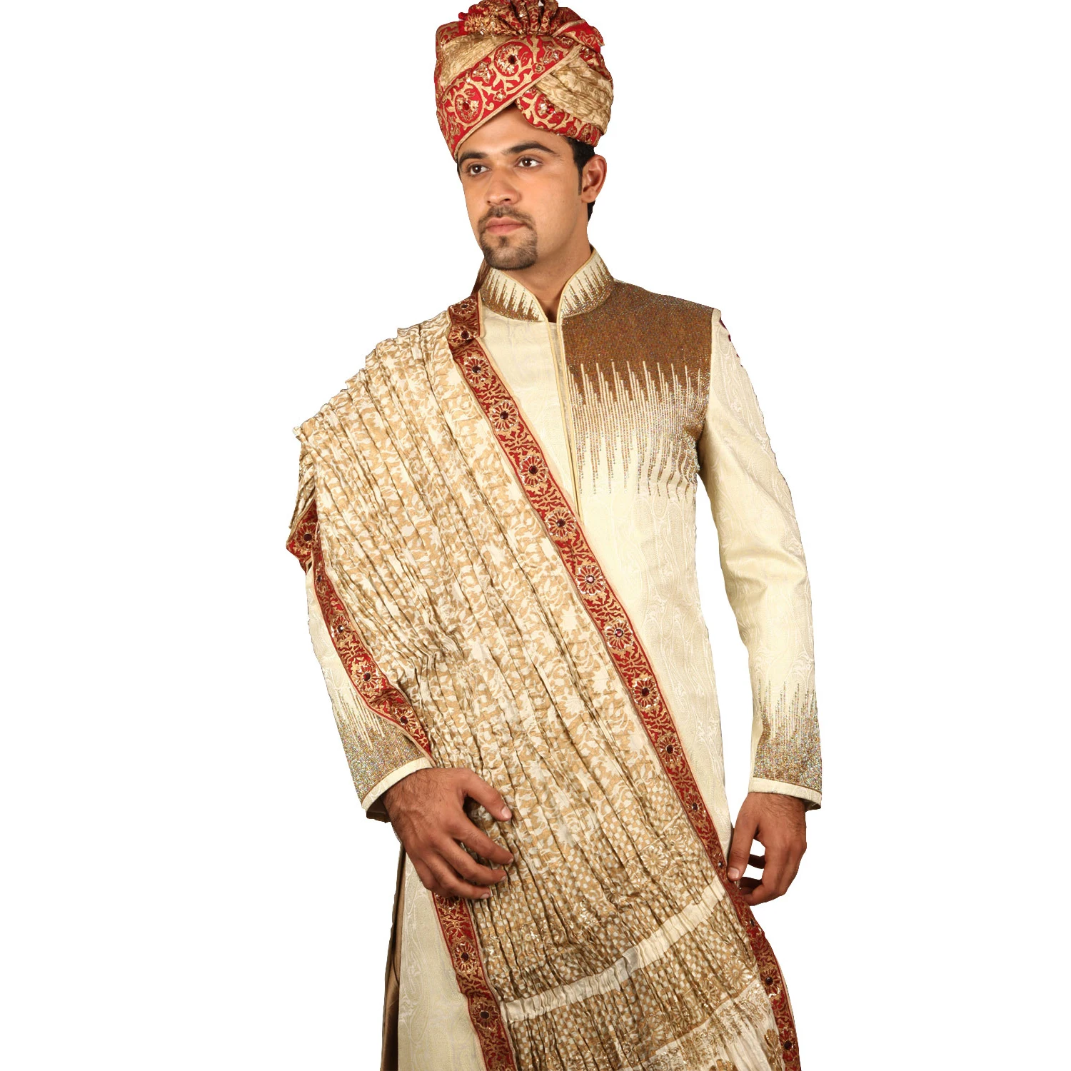 
Regal Indian Wedding Blonde Cream Sherwani For Men Want To Turn Heads In Your Fashionable Yet Traditional Apparel 