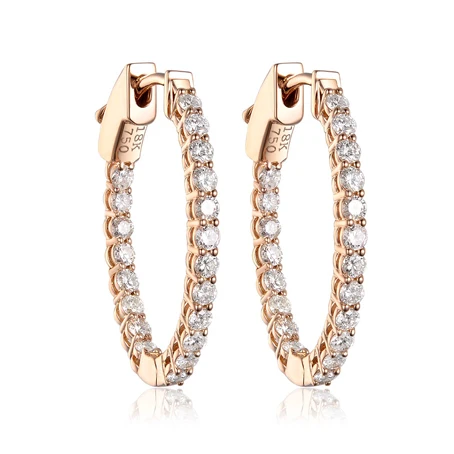 

18K Rose Gold Diamond Hoop Earring For Women Jewelry
