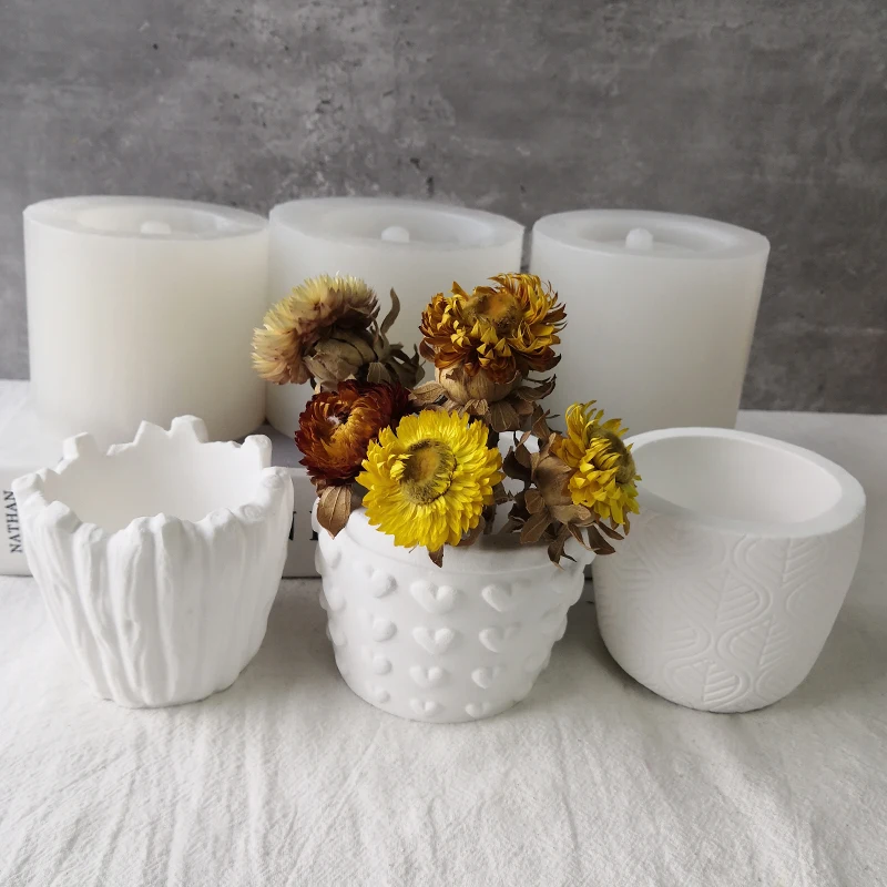 

DIY Concrete Resin Plaster Candle Vessel Vase Mould Various Shape Cement Clay Concrete Planter Flower Pot Silicone Mold, White