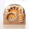 Biodegradable Bamboo Dinnerware Set for Kids Cartoon Animal Pattern Dinner Sets Unbreakable Tableware