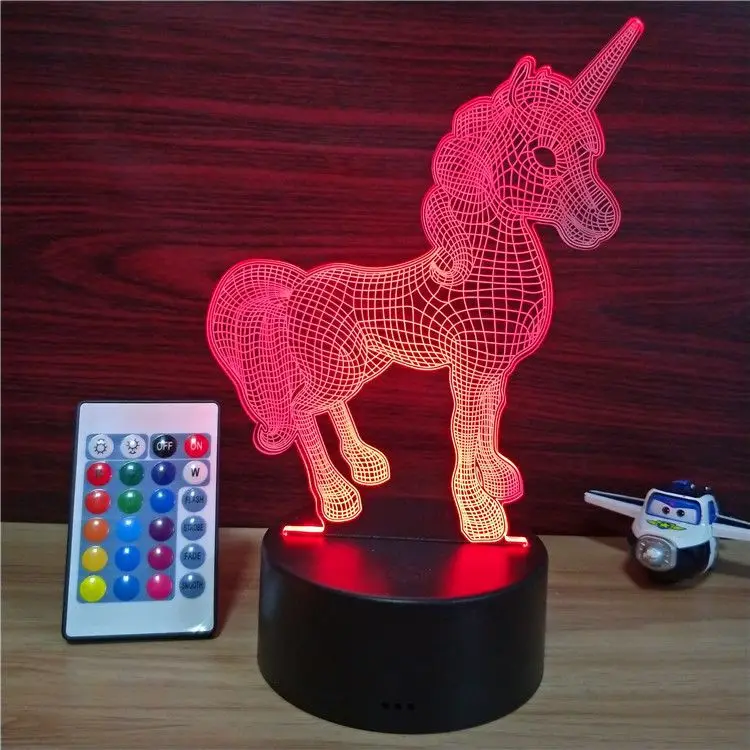 LITWOW popular gift 3d unicorn small desk lamp USB creative touch switch remote control LED acrylic colorful photo night light
