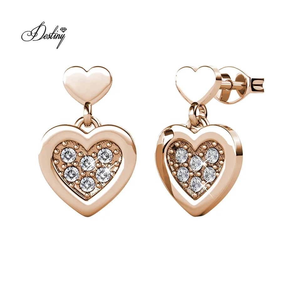 

Destiny Jewellery Premium Crystal Larine Love Heart MIni Dangle Stud Earrings Perfect Girlfriend Women Gift