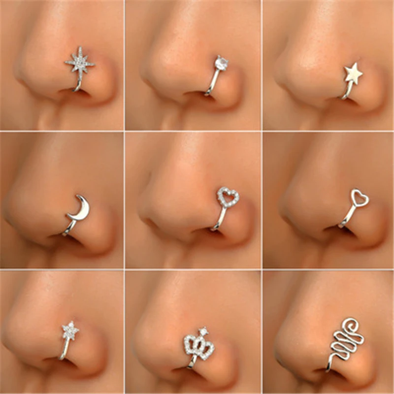 

fashion personality copper inlaid zircon star love crown nose ring nose piercing jewelry