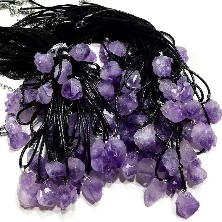 

Wholesale natural amethyst charm necklace pendant amethyst rough stone, Purple