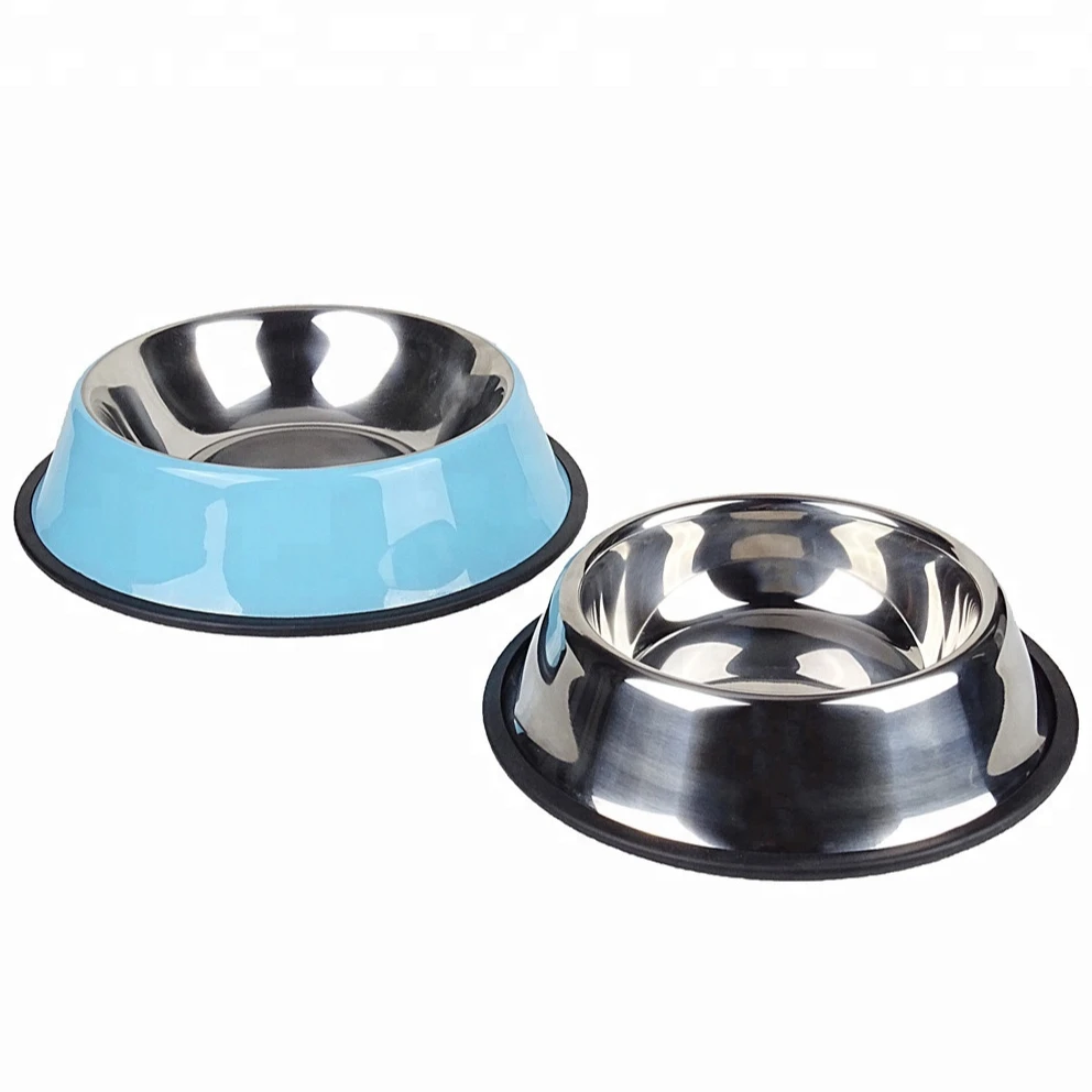 

OEM Color Printed Rubber Bottom Stainless Steel Dog Feeder Dishes Dog Bowl, Silver, customized