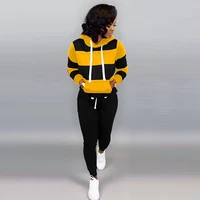 

Contrast Color Long Sleeve Hooded Women Winter Two Piece Sets