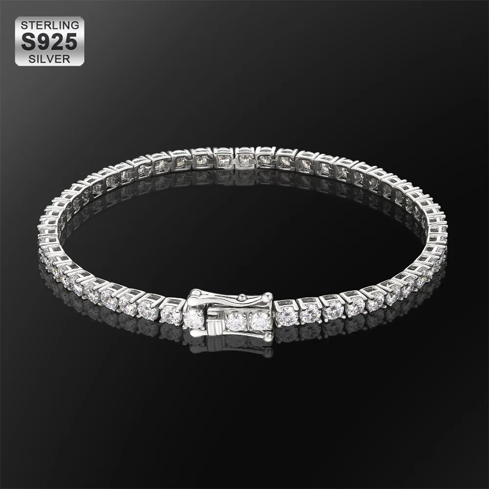 

KRKC 925 Sterling Silver D VVS1 Diamond Necklaces Fine Moissanite Jewelry Moissanite Tennis Chain Bracelets for Men Women