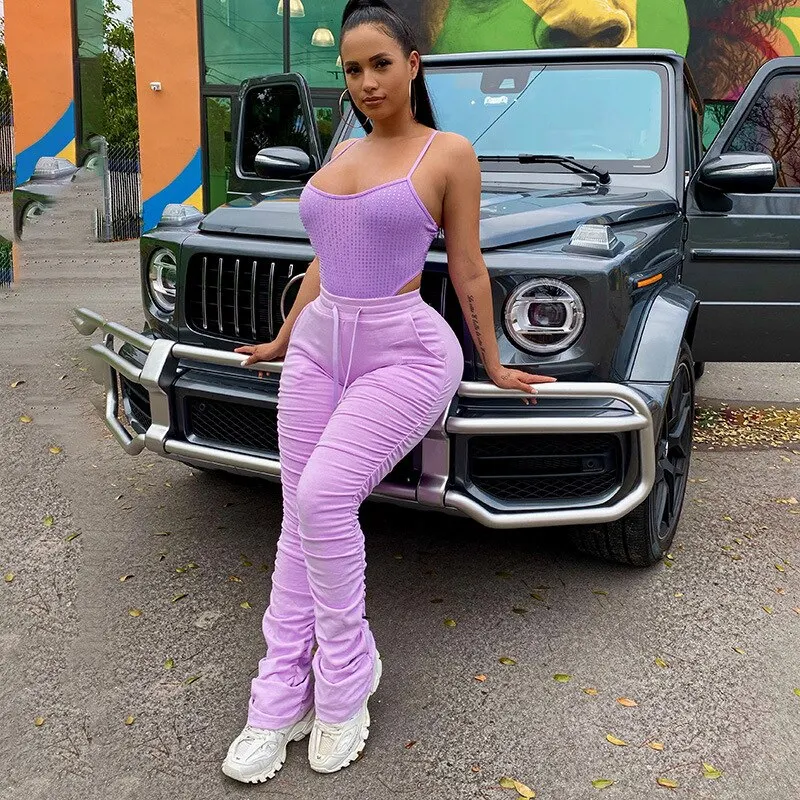 

KMG20081 Women new high waist pleated tight casual track pants