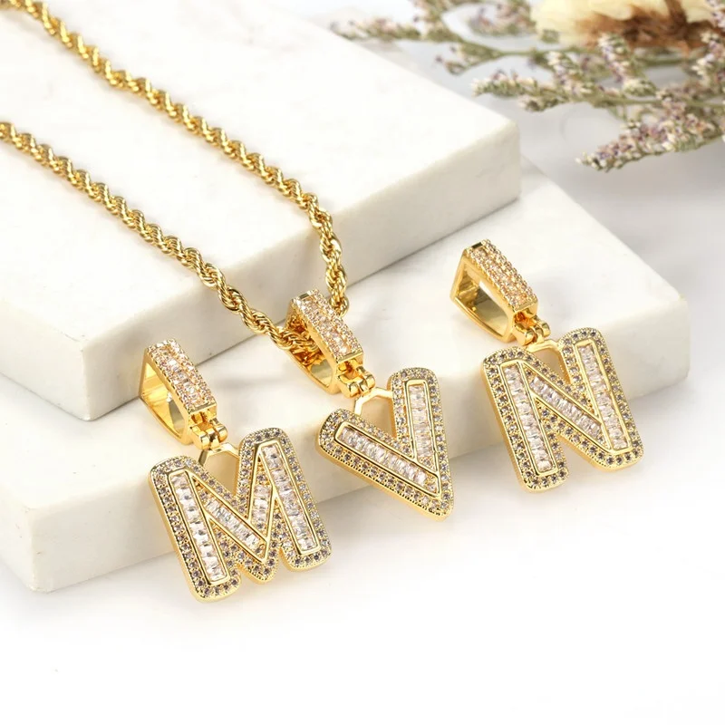 

FOXI Cubic Zirconia Letter Custom Name Baguette Necklaces for Men Jewelry