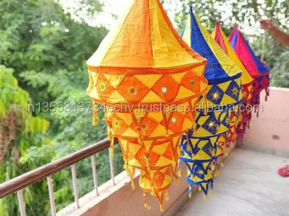 Lot Of 5 PCs Indian Decorative Lamp shade Cotton Fabric Collapsible Lantern 