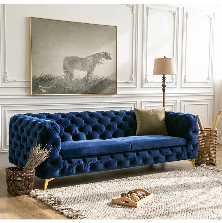 Sofas For Home Modern Furnitures Luxury 2 Seater Blue Velvet Deep ...