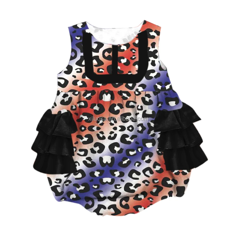 

Wholesale Newborn Girl Boutique Clothing Leopard Print Baby Bubble Ruffle Romper