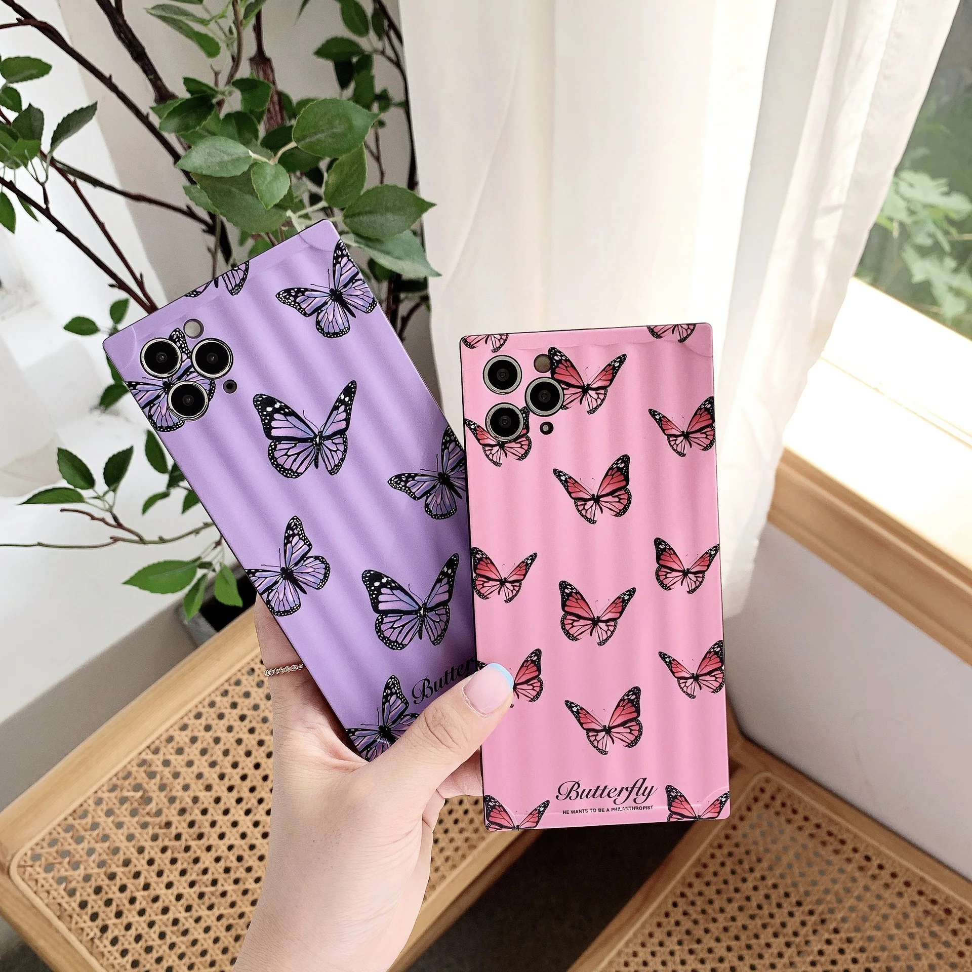 

Butterfly Phone Cases for iPhone 12 11 Pro Max Container Xibi Square Phone Cover for iPhone X XS Max XR 6 7 8 Plus Case, As pictures & accept customized