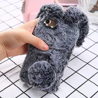 

For iPhone 7 8 Xr phone case 3D Cute Rabbit Hairy Warm Fur Cover for iPhone 5S 6S Xs MAX Bling Rhinestone Plush Bunny For Girls