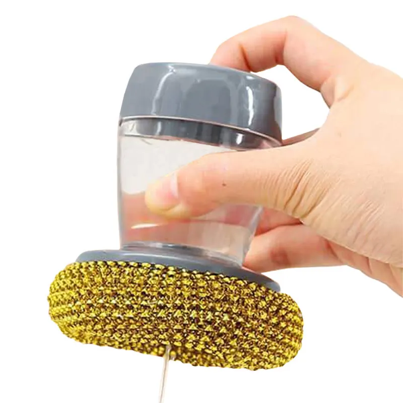 

House Cleaning Stainless Steel Kitchen Soap Dispensing Dish Scrubber Cleaning Brush Palm Brush