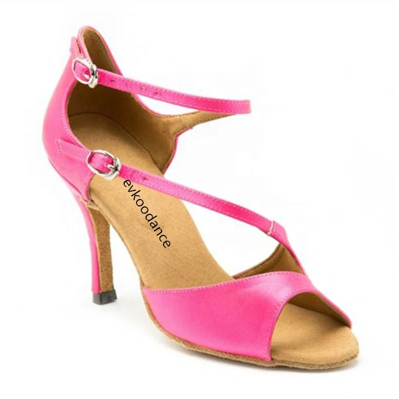 

Dancing Sport Shoes Latin Salsa Ballroom Dance Shoes for 8.5cm Heel Pink Satin New Arrival Latin Dance Women