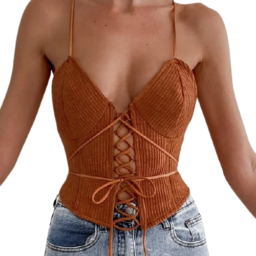 

Summer Spring V-neck Hollow Fishnet Lace-up Halter Retro Pit Strip Camisole High Quality, Customized color