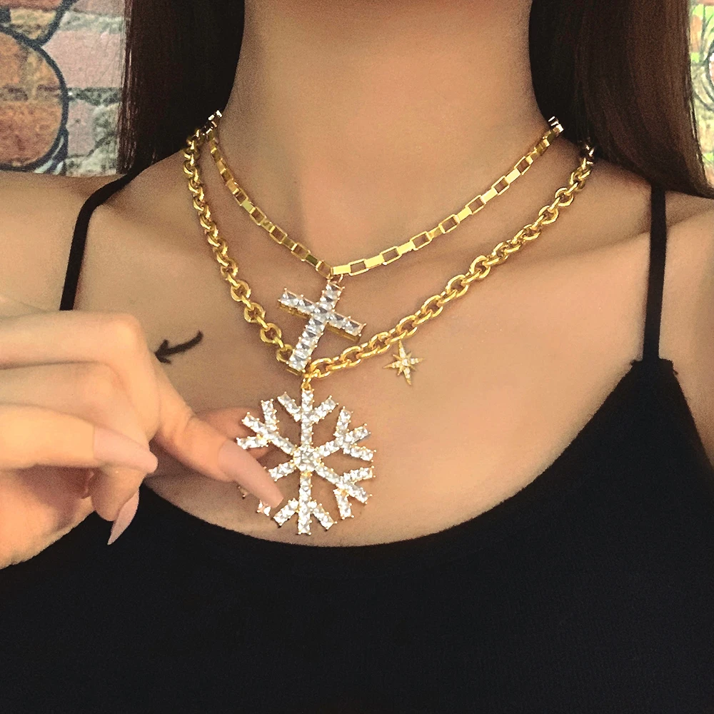 

Square CZ Diamond 18K Gold Plated Jewelry Cross Pendant Necklaces