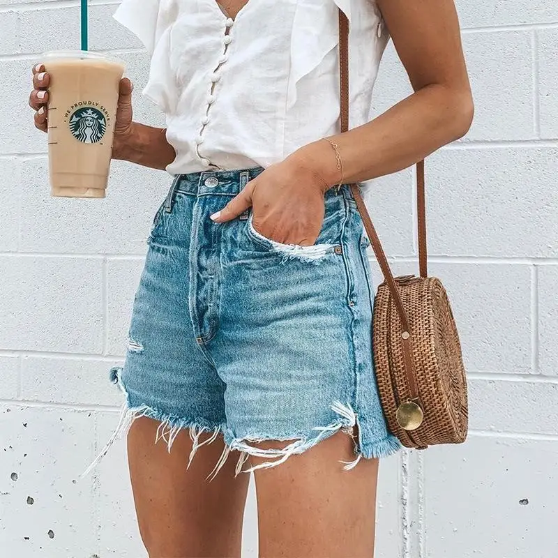 

2021 Summer Must Buy Washable Ripped Jeans Shorts Women Denim Holeout Ladies Short Jeans Pants With Tassel