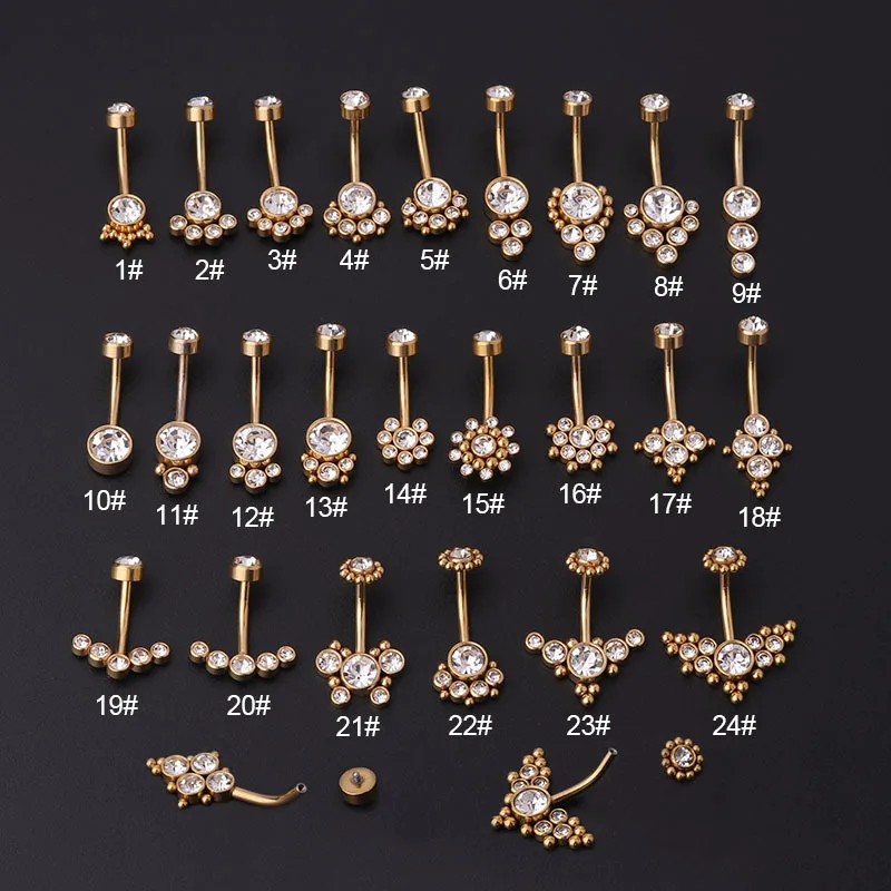 

Wholesale Gold Stainless Steel Round Cubic Zirconia Navel Rings Dangle Belly Button Ring