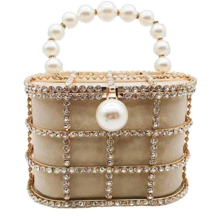 

2021 new fashion pearl chain purses covered glitter bling diamond clutch bags and large capacity handbags for women