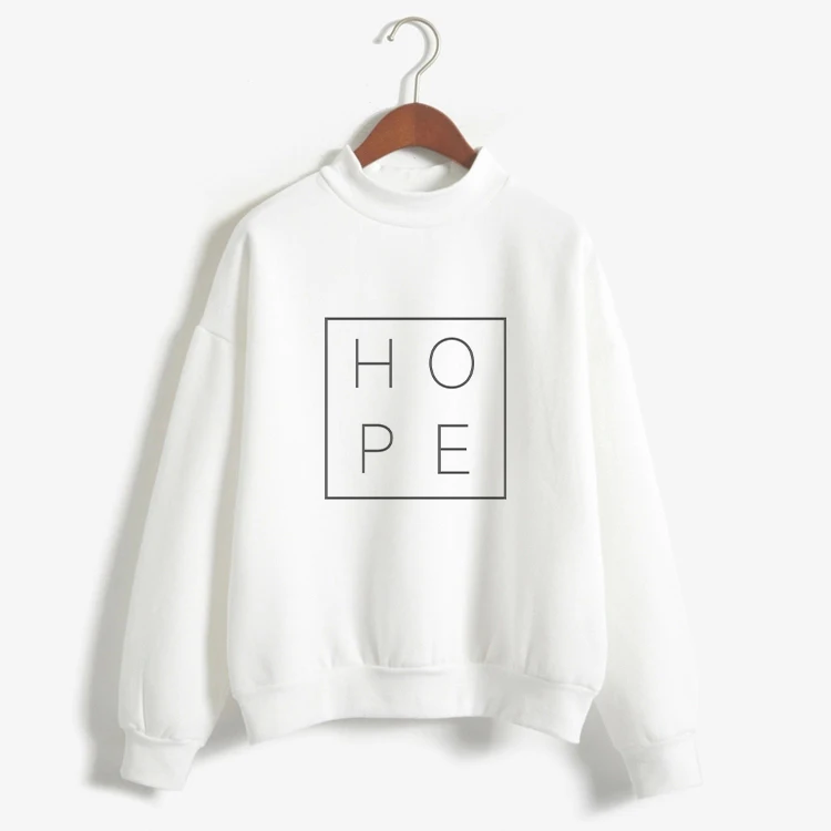 

HOPE Letter Print Hoodies Women Harajuku Streetwear Funny Turtleneck Sweatshirts Casual Fleece Autumn Winter Sudadera Mujer Tops