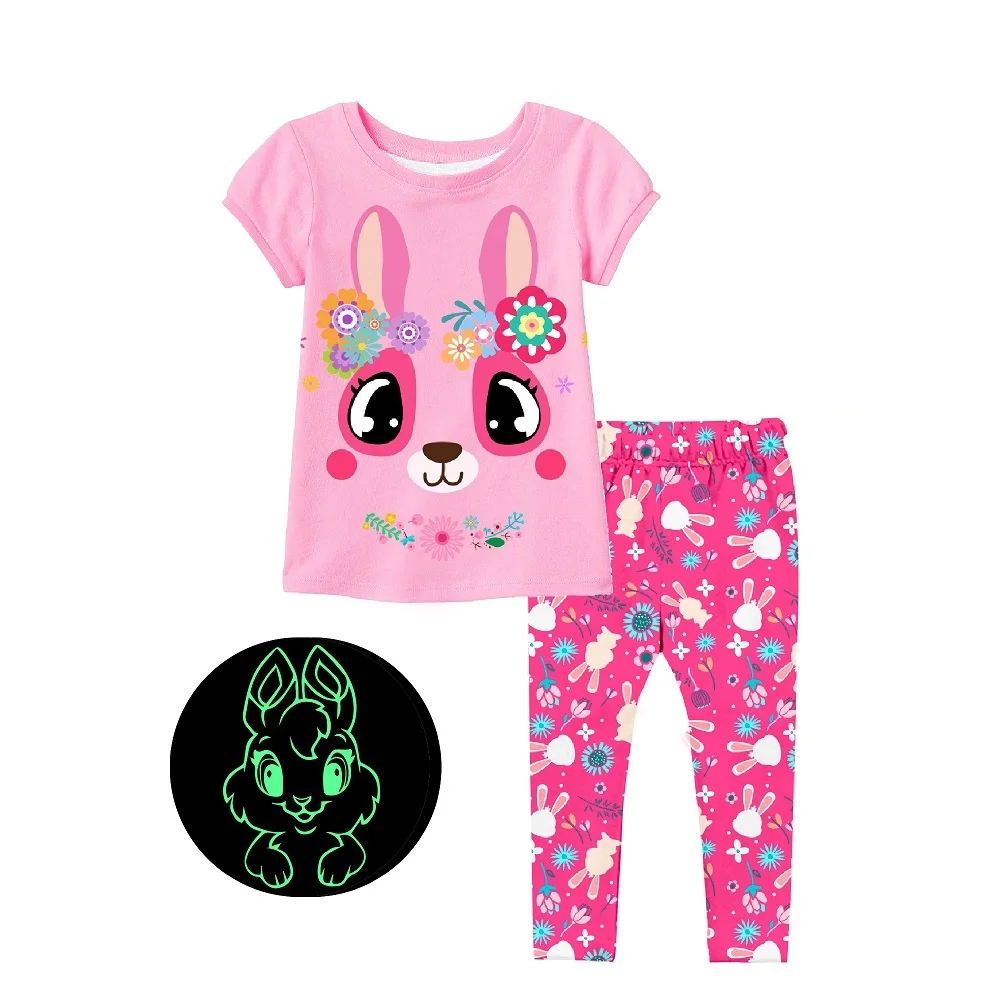 

girls legging homewear2 pcs set glow in the dark children homewear girls clothing sets sleepwear pijamas animal unicorn cartoon