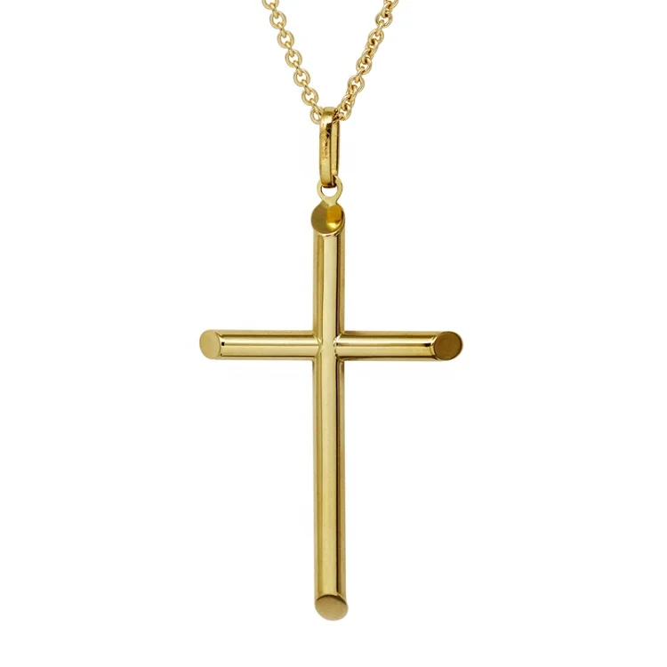 

Firstmadam Fashion 18K Solid Gold Plain Cross Pendant Necklace Men Women