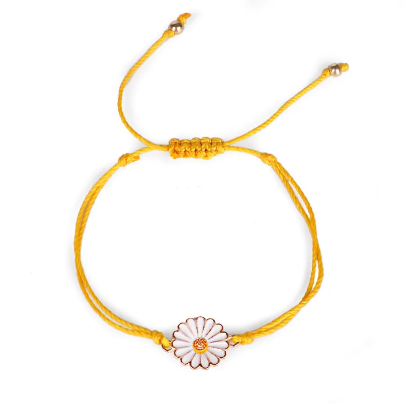 Boho Handmade Friendship Woven Chain Sunflower Waterproof Adjustable Bracelet for Girls Women