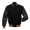 Black Wool Body & Real Cow Leather Sleeve Custom Design Varsity Jacket, Wholesale Letterman Varsity Jacket