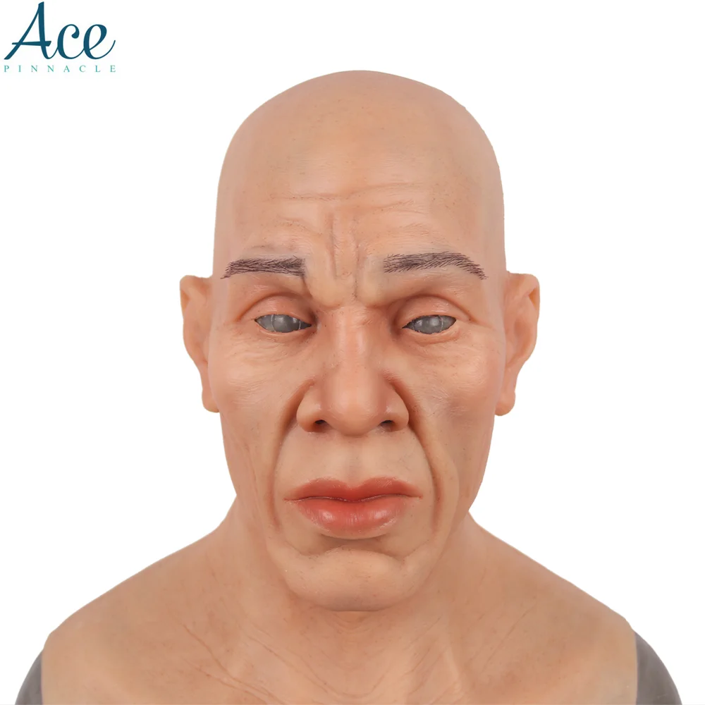 Elderly Full Head Male Mask Party Props Human Halloween Face Silicone
